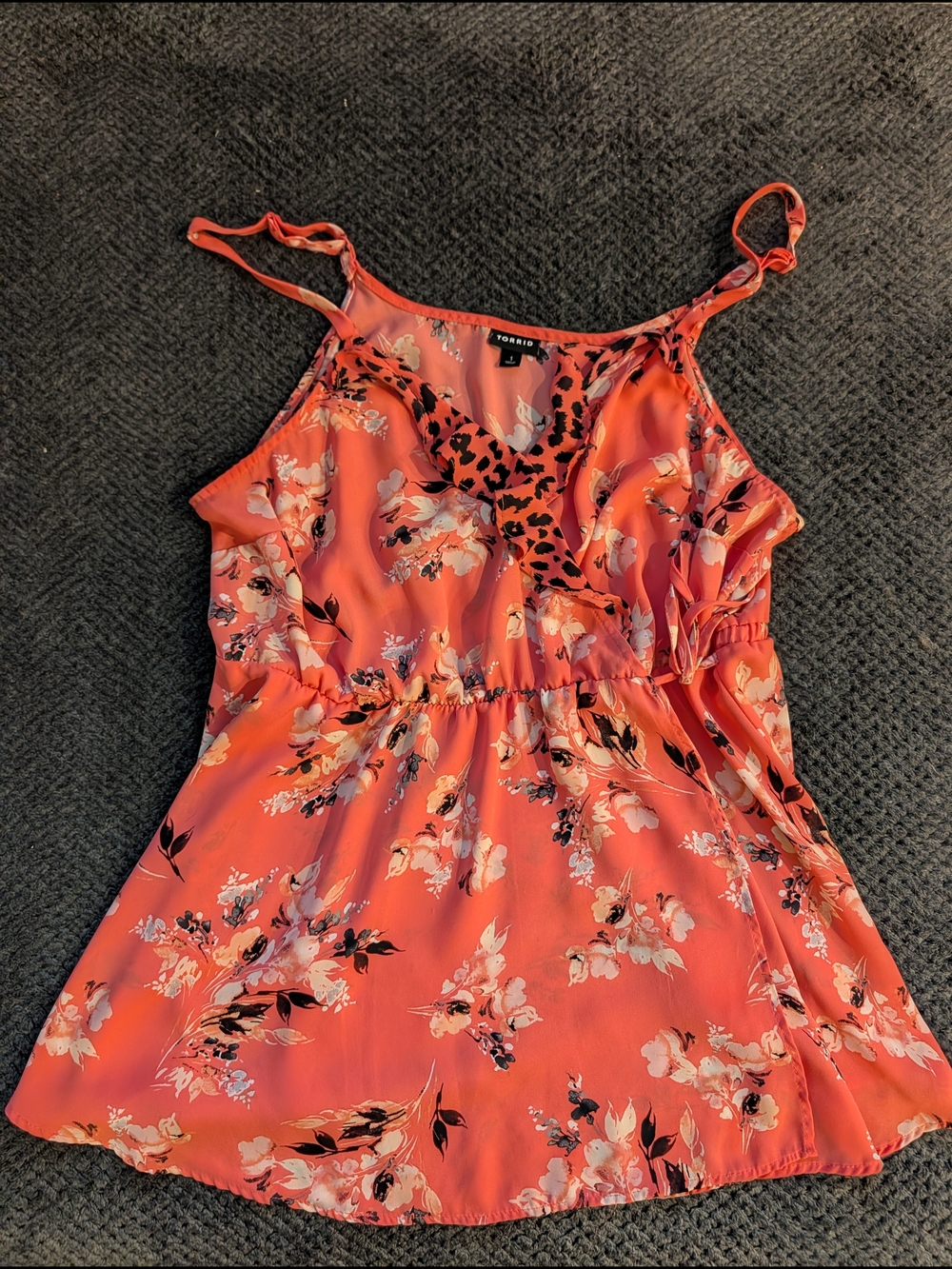 Torrid Floral & Leopard Accent Faux Wrap Cami Tank - 1
